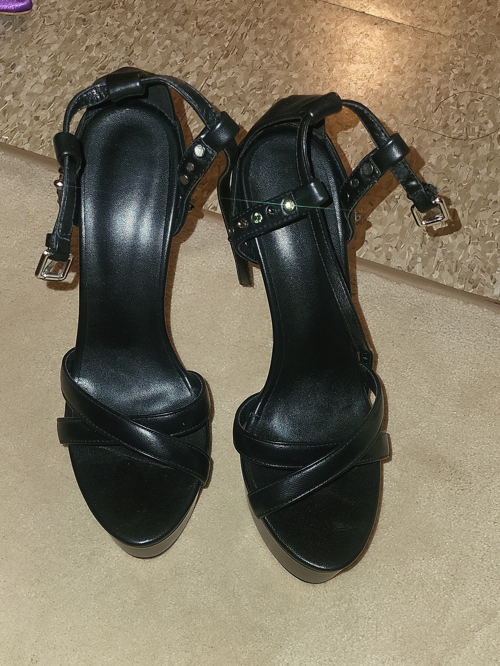 Black Women's Strappy Heeled Sandals - Classic Evening Style